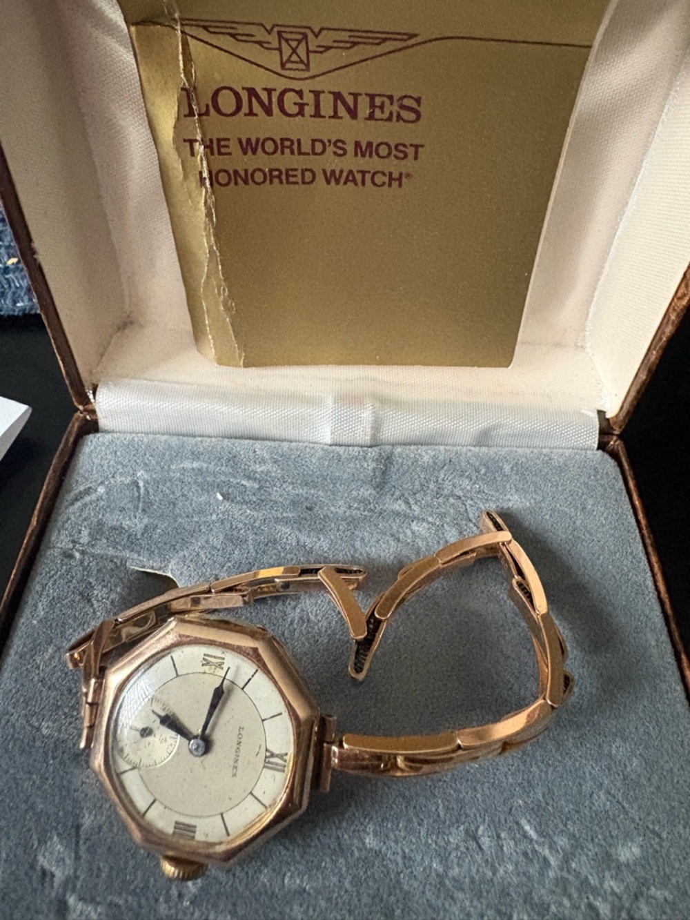 12K Longines Rose solid real gold vintage Octagonal Bracelet real gold. Working